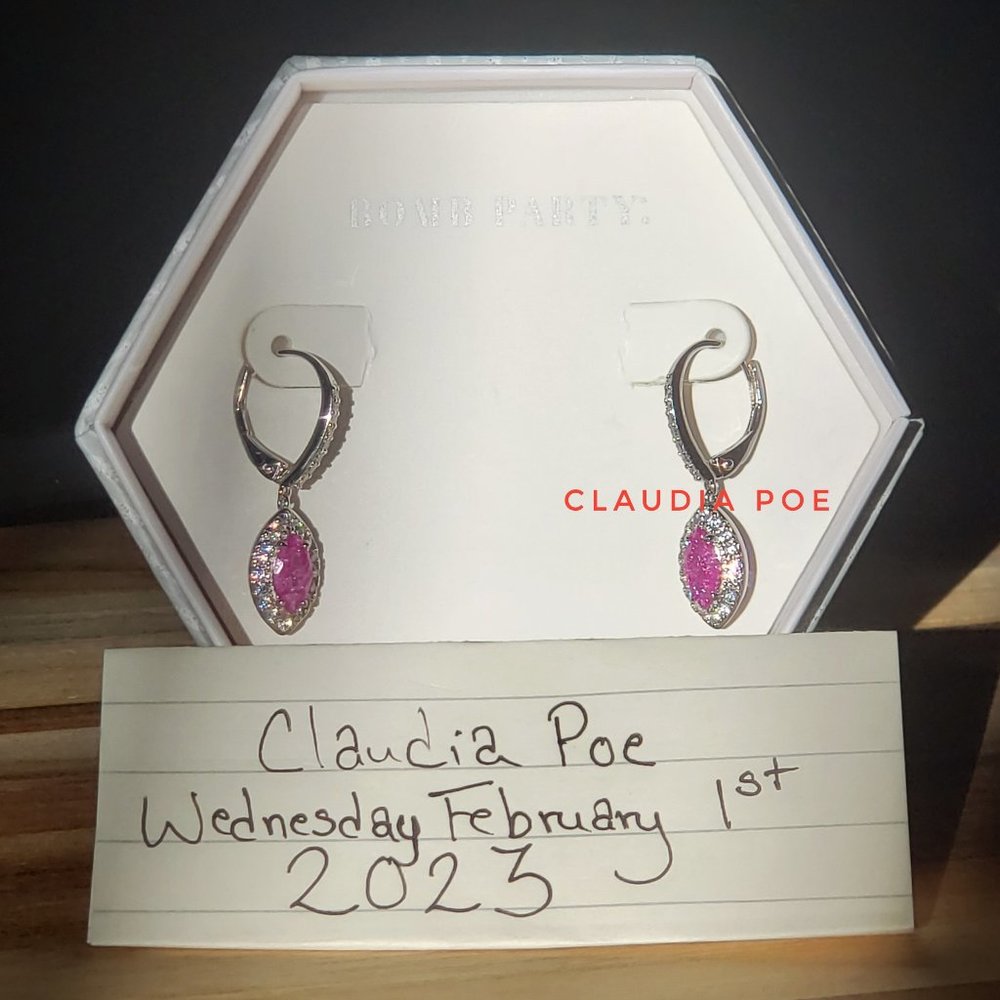 Bomb Party Sterling Club Rose Ice Crystal Earrings NWT in Original Box